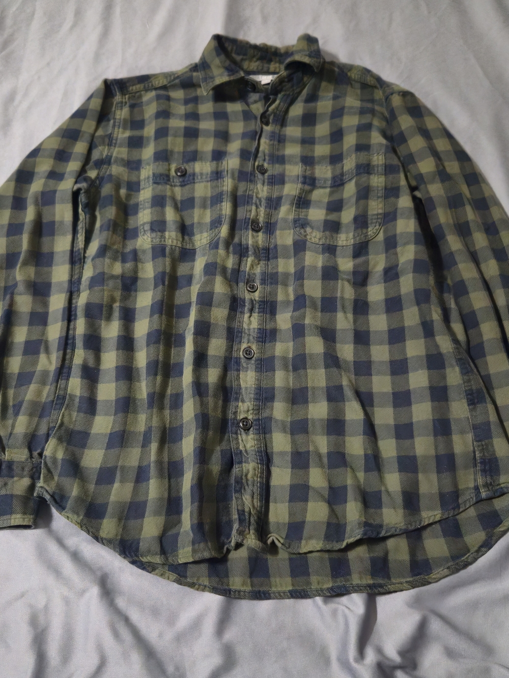 Uniqlo Flannel Checked Long Sleeve Shirt Mens Size Small Dark Green Plaid Cotton